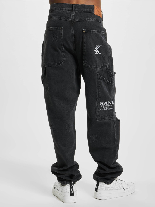Karl Kani Straight Fit Jeans Retro Workwear Distressed čern