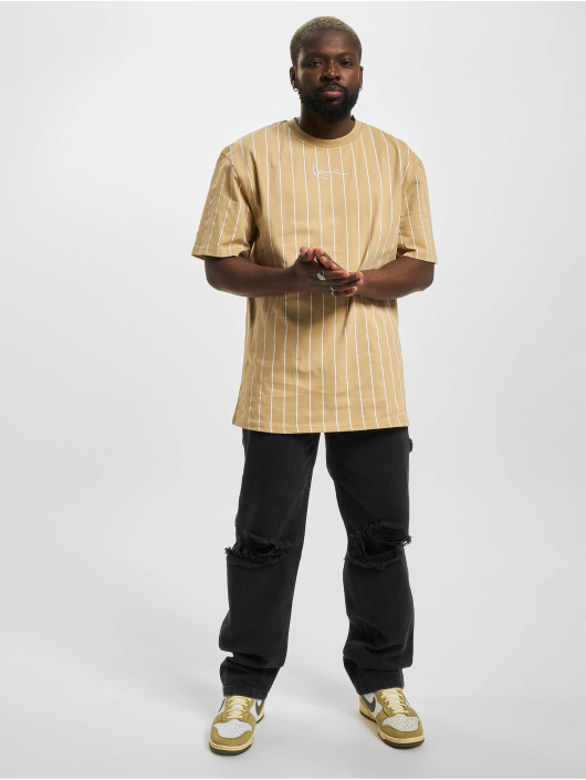 Karl Kani T-Shirt Small Signature Pinstripe beige