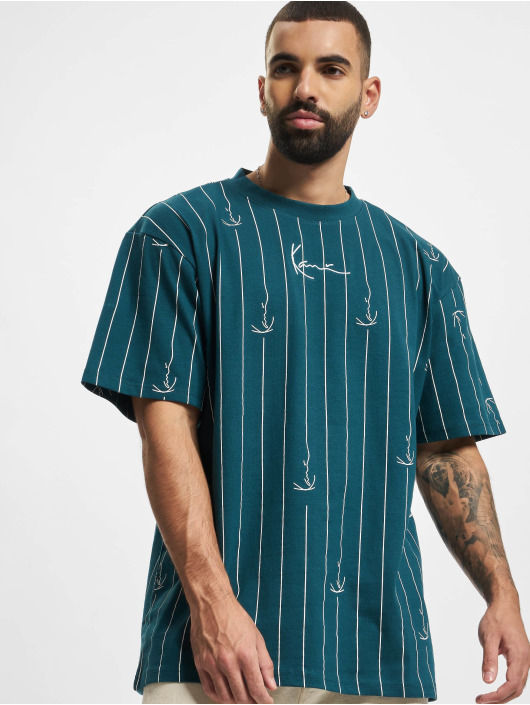 Karl Kani T-Shirt Small Signature Logo Pinstripe blue