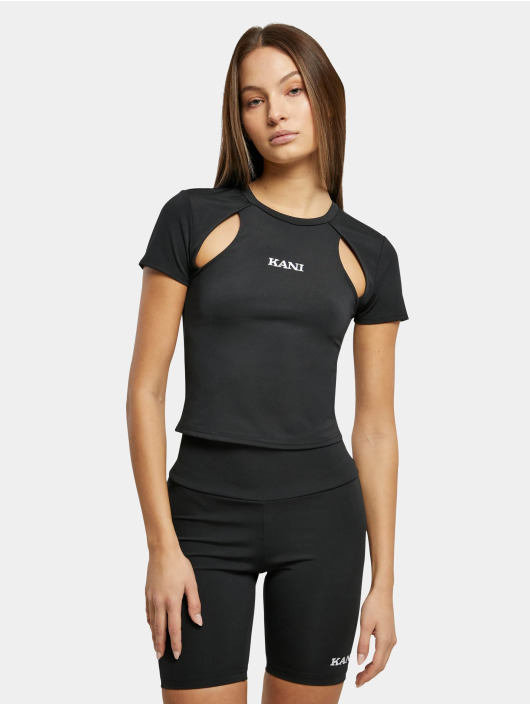Karl Kani T-shirt Small Retro Shiny Jersey Cut Out nero