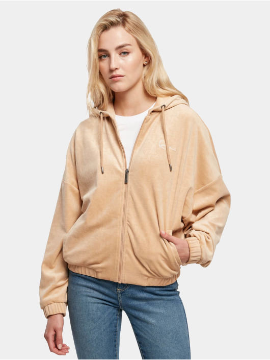 Karl Kani Vetoketjuhupparit Chest Signature Velvet Logo beige