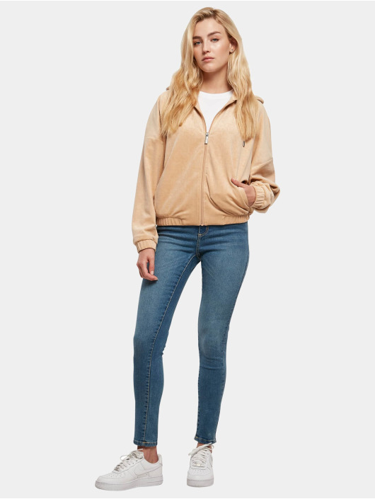 Karl Kani Zip Hoodie Chest Signature Velvet Logo beige