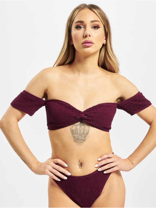 Missguided Damen Bikinis Crinkle Milkmaid And Bottoms in rot