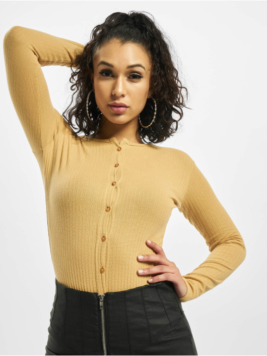 Missguided Body Button Front Rib Long Sleeve beige