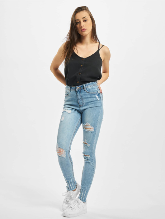 Missguided High Waisted Jeans Authentic Rip Wash Skinny blue