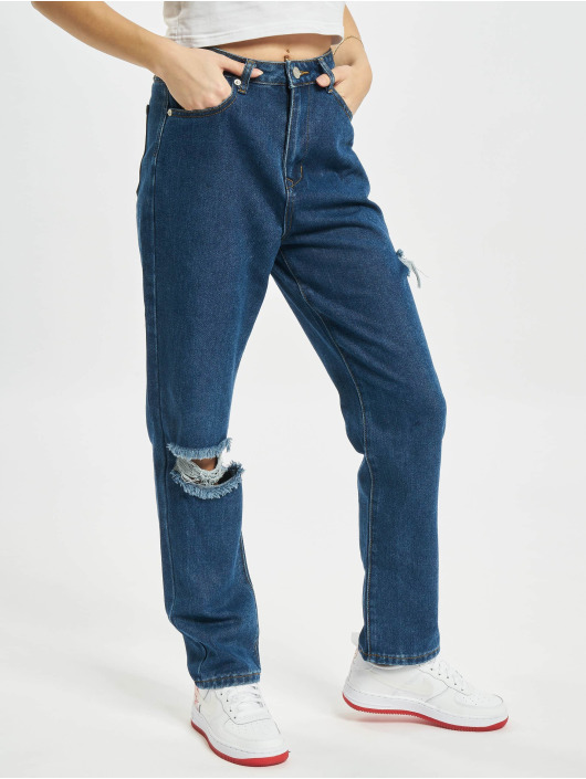 Missguided Jean coupe droite Petite Thigh Knee Slit bleu
