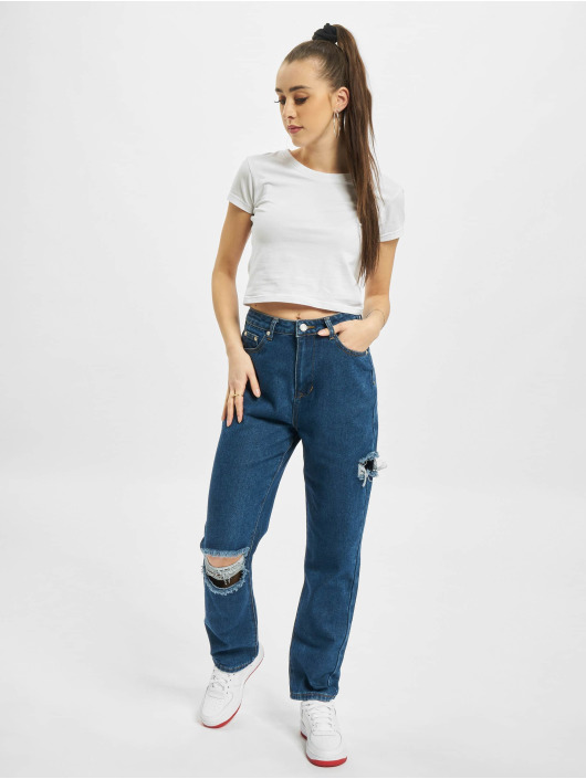 Missguided Jean coupe droite Petite Thigh Knee Slit bleu