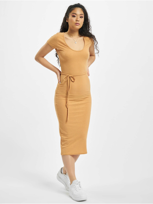 Missguided Robe Petite SS Tie Belt Rib Midi beige