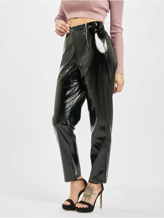 Missguided Spodnie wizytowe Faux Leather High Shine Zip czarny