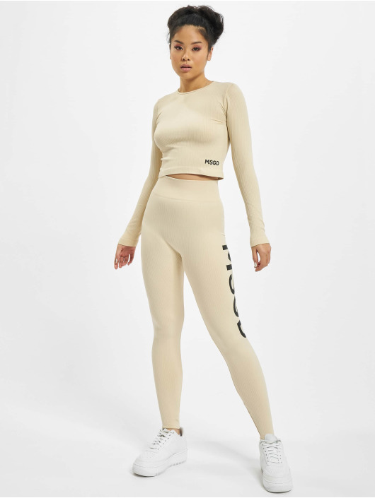 Missguided T-Shirt manches longues Seamless Rib beige