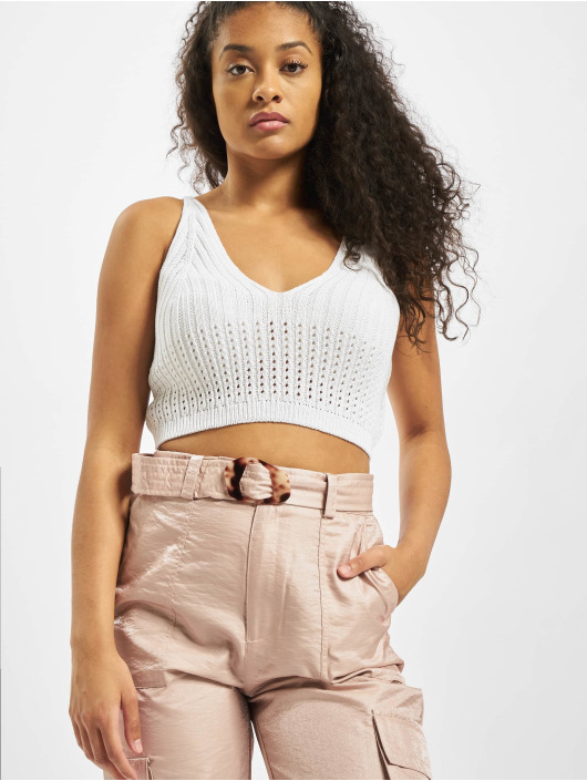 Missguided Top Knitted V Neck Crop weiß