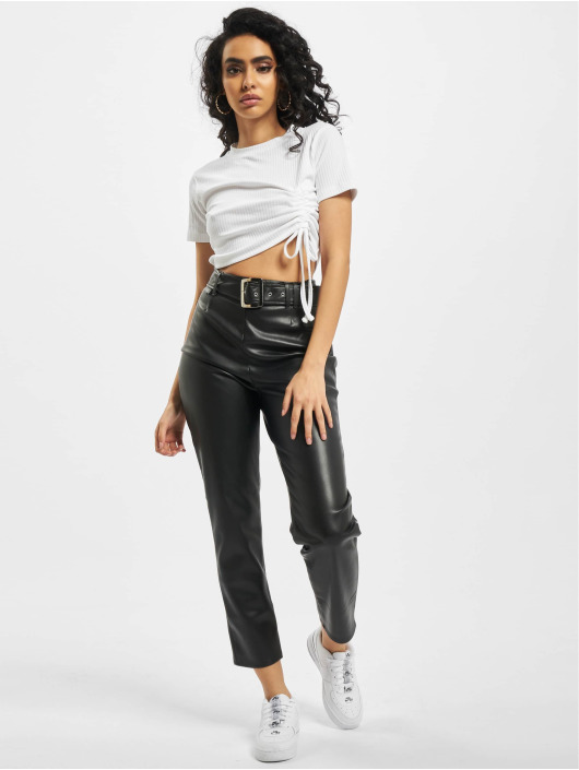 Missguided Topper Ribbed Ruched Seam Short Sleeve hvit