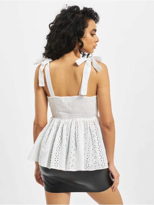 Missguided Tops Broderie Bow Shoulder Strappy Smock bialy