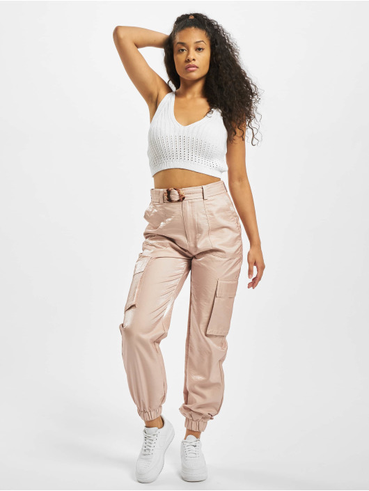 Missguided Tops Knitted V Neck Crop bianco
