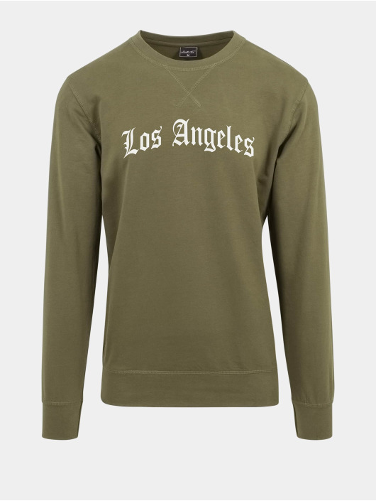 Mister Tee Svetry Los Angeles Wording Crewneck olivový