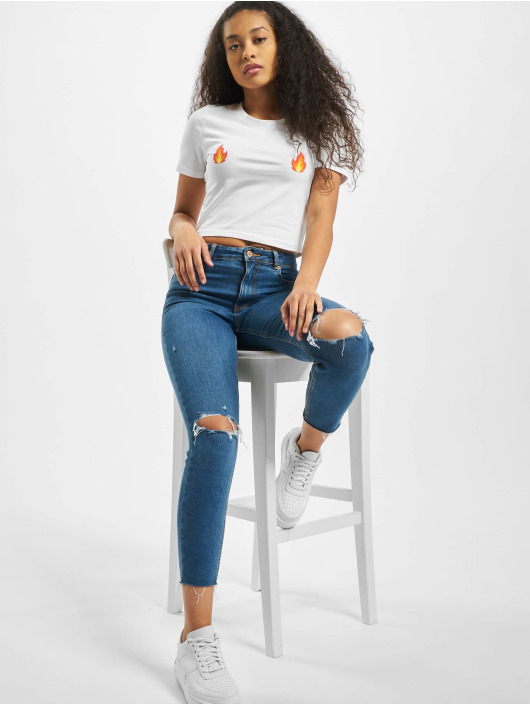 Mister Tee T-Shirt Ladies Flames Cropped white