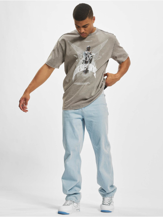 MJ Gonzales T-skjorter Higher Than Heaven White V.1 Acid Washed Heavy Oversize grå