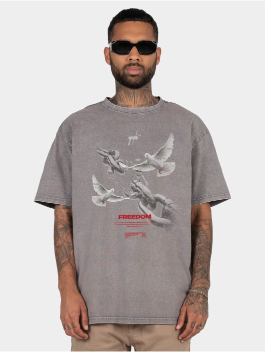 MJ Gonzales Trika Freedom X Acid Washed Heavy Oversized šedá