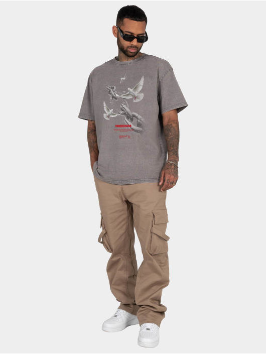 MJ Gonzales Trika Freedom X Acid Washed Heavy Oversized šedá