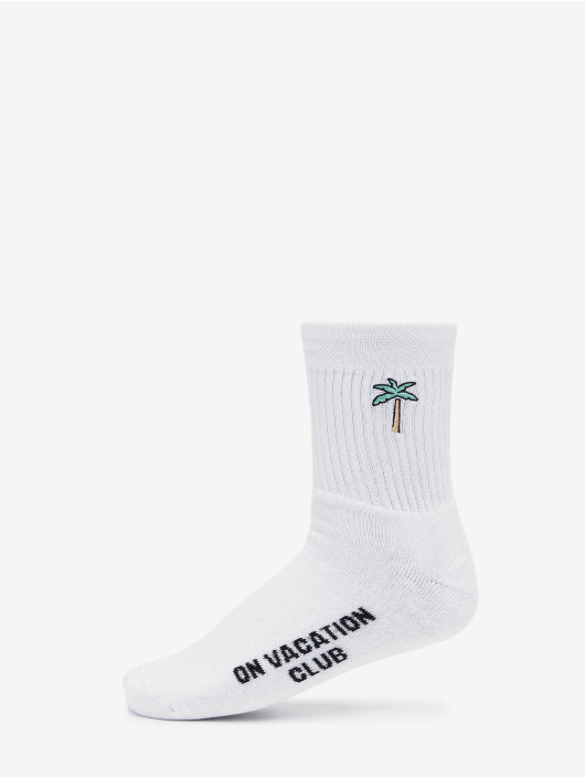 On Vacation Socks Retro Palms Embroidery white
