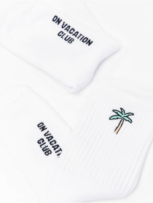 On Vacation Socks Retro Palms Embroidery white