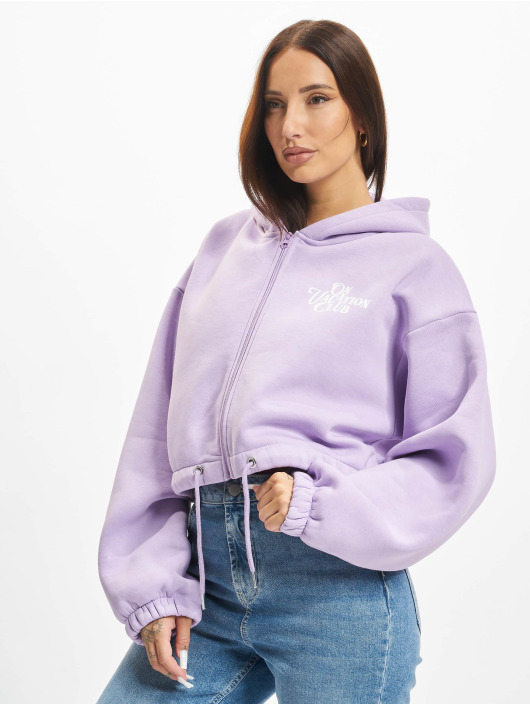 On Vacation Zip Hoodie Ladies Calligraphy Cropped fialový