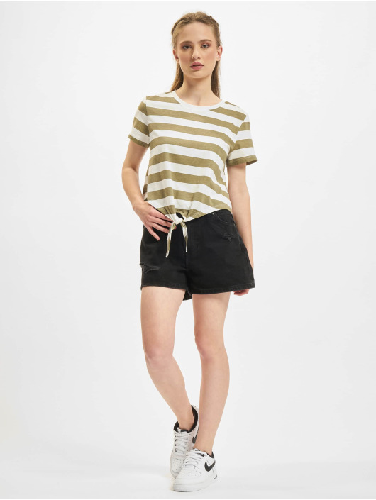 Only Camiseta May Cropped Knot Stripe verde