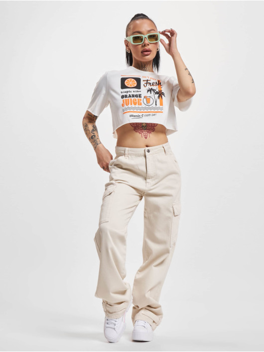 Only T-Shirt Sunny Boxy Short Palm blanc