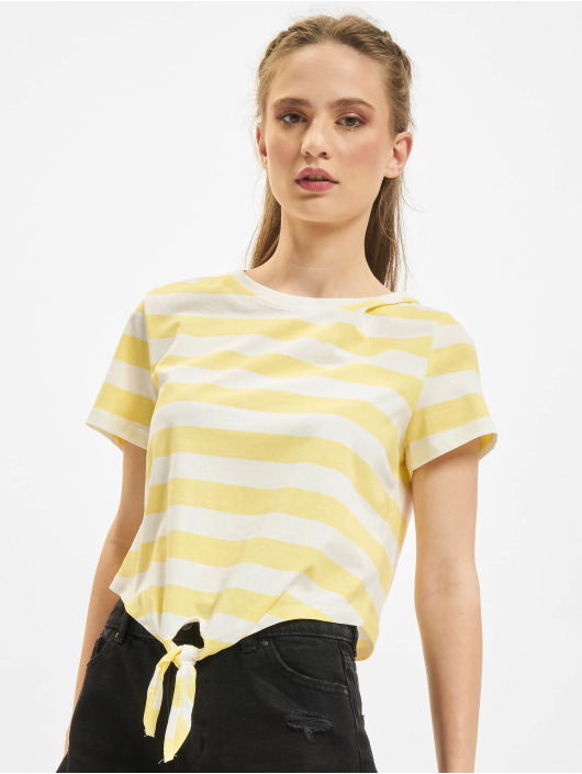 Only t-shirt May Cropped Knot Stripe geel