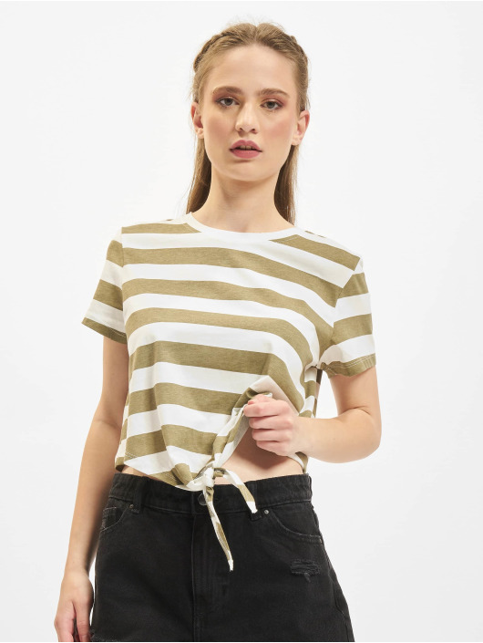 Only T-Shirt May Cropped Knot Stripe grün