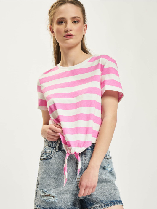 Only T-Shirt May Cropped Knot Stripe pink