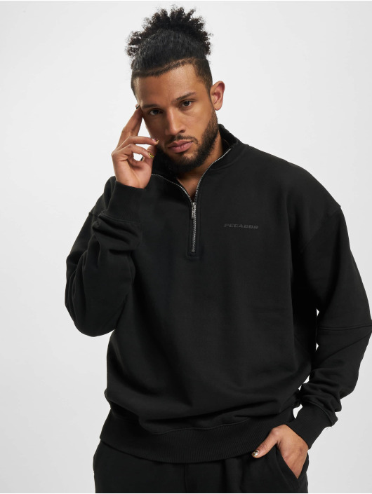 PEGADOR Svetry Logo Oversized Halfzip Vintage čern