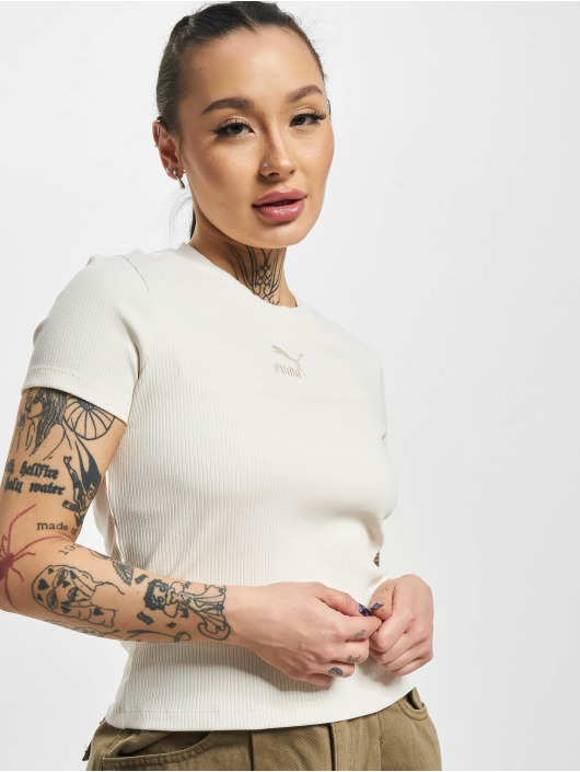 Puma Damen T-Shirt Classics Ribbed Slim in beige