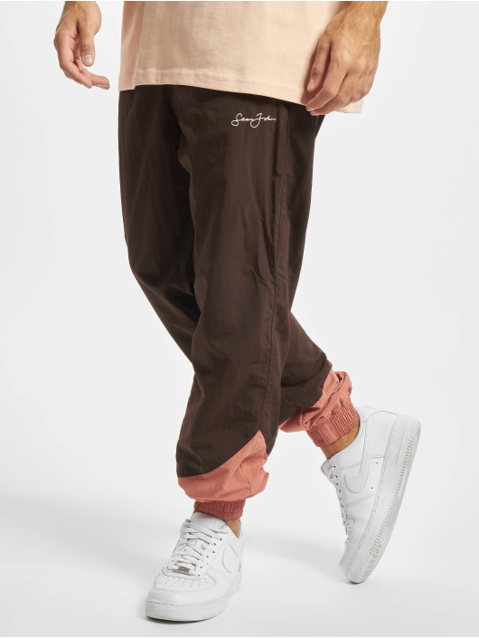 Sean John Spodnie do joggingu Script Logo Colorblock brazowy