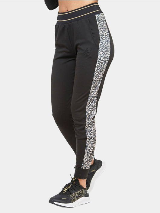 Sik Silk Sweat Pant Leopard Print Panelled black
