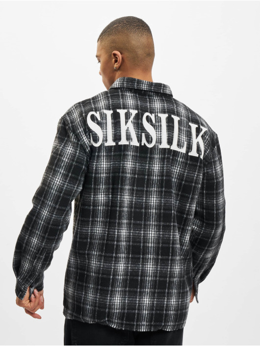 Sik Silk T-Shirt Back Logo Distressed Check noir
