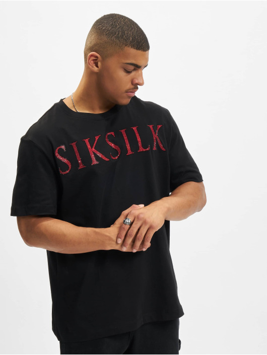 Sik Silk T-Shirty Rhinestone Straight Hem czarny