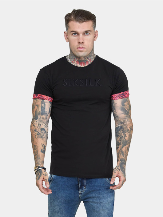 Sik Silk T-Shirty Roll Sleeve Rose czarny