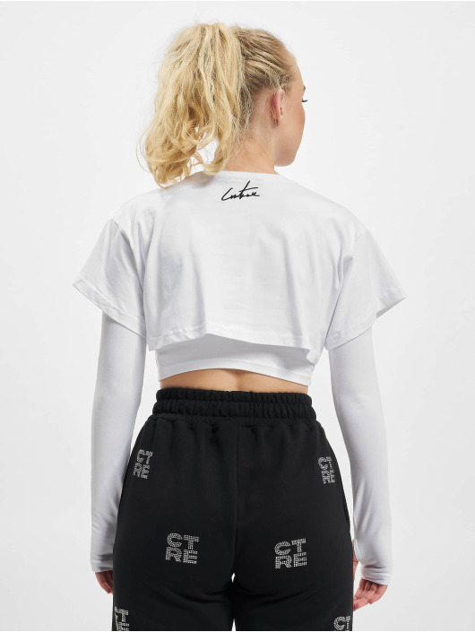 The Couture Club Topper Layered Gothic Print Crop hvit