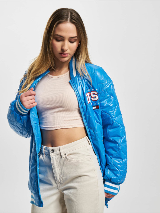 Tommy Jeans Bomberjacke Shiny Oversized Quilt blau