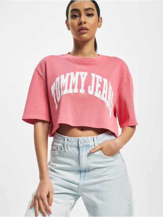 Tommy Jeans Camiseta Oversized Crop College rosa