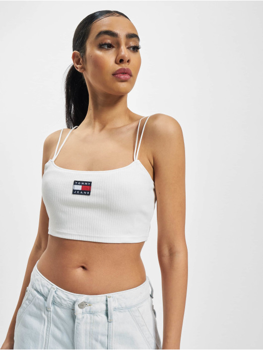 Tommy Jeans Hihattomat paidat Rib Badge Crop beige