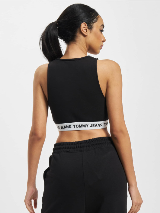 Tommy Jeans Hihattomat paidat Super V-Logo Waistband Crop musta