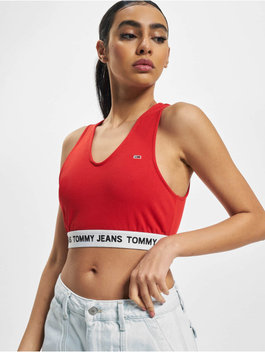 Tommy Jeans Hihattomat paidat Super V-Logo Waistband Crop punainen