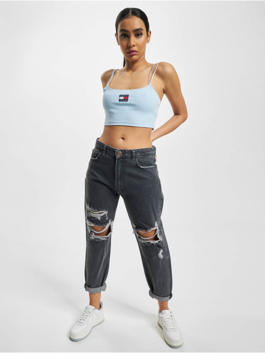 Tommy Jeans Top Rib Badge Crop blau
