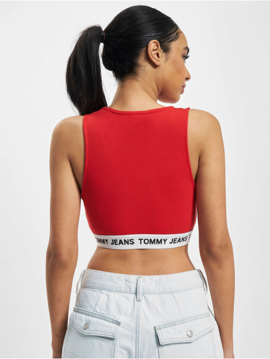 Tommy Jeans Top Super V-Logo Waistband Crop rojo