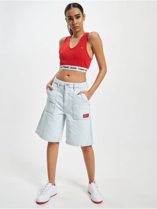 Tommy Jeans Top Super V-Logo Waistband Crop rojo