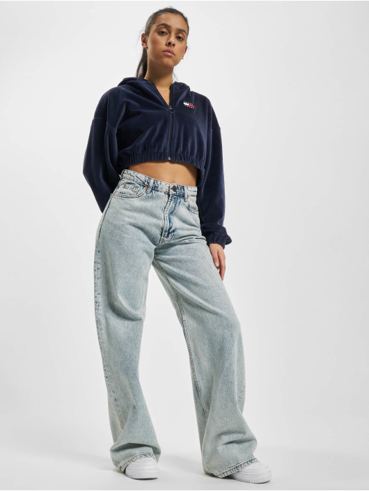 Tommy Jeans Zip Hoodie Super Crop Velour blau