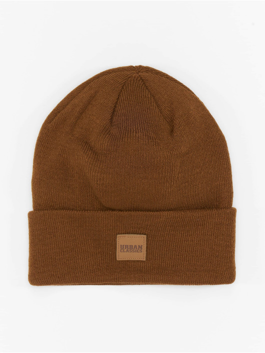 Urban Classics Beanie Leather Patch Long in braun