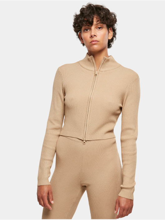 Urban Classics Cardigan Ladies Cropped Rib Knit Zip beige